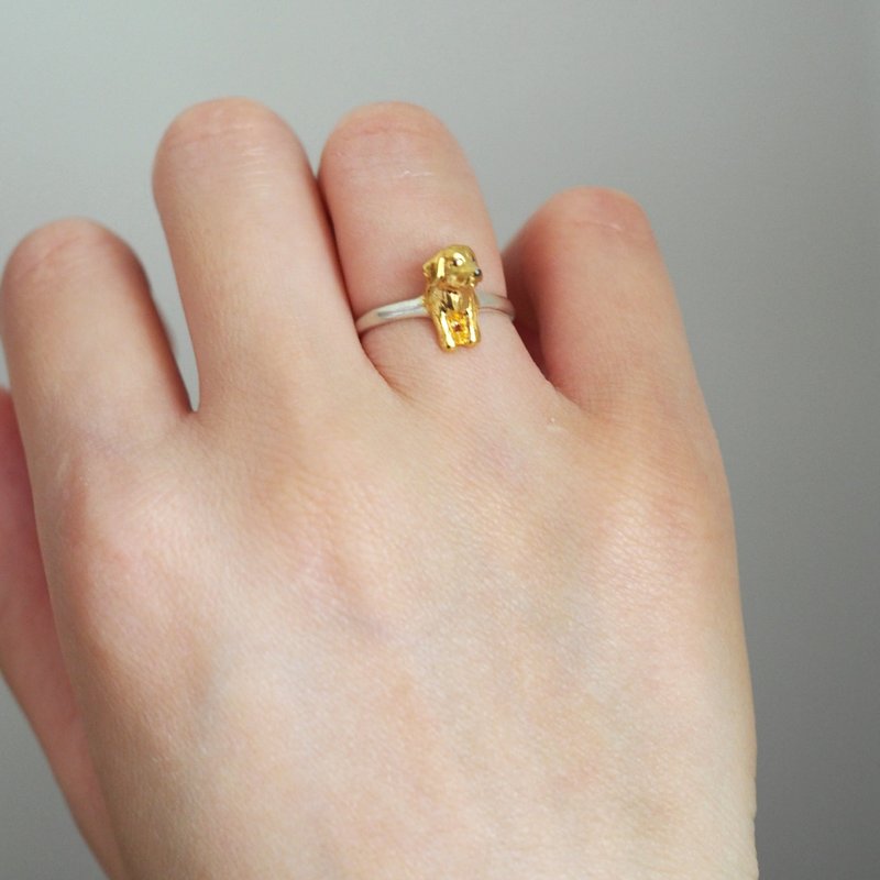 垂耳犬银质戒指 - 戒指 - 纯银 金色