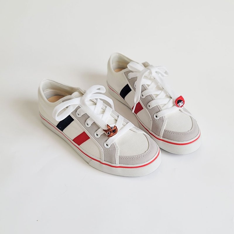 (宽楦) 复古双线绑带休闲鞋 帆布鞋 小红帽大野狼-白色 - 女款休闲鞋 - 棉．麻 白色