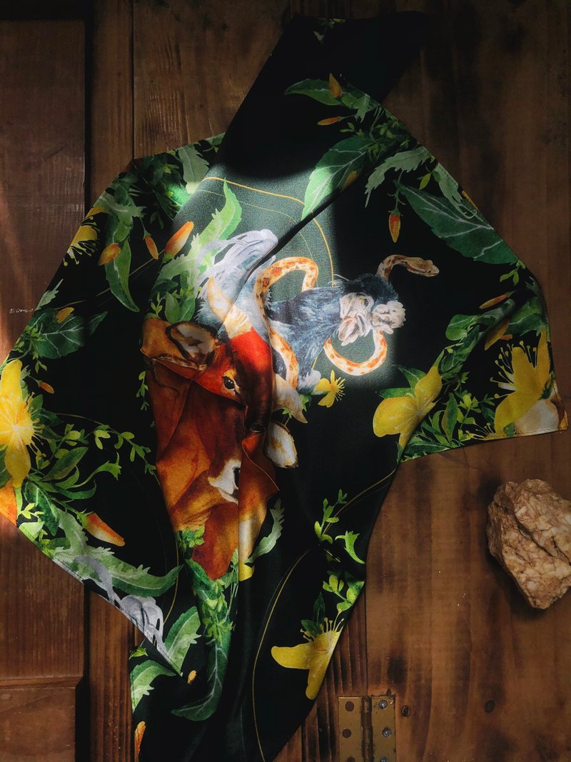 三合而生-水彩设计印花- 真丝丝巾 - 丝巾 - 丝．绢 绿色