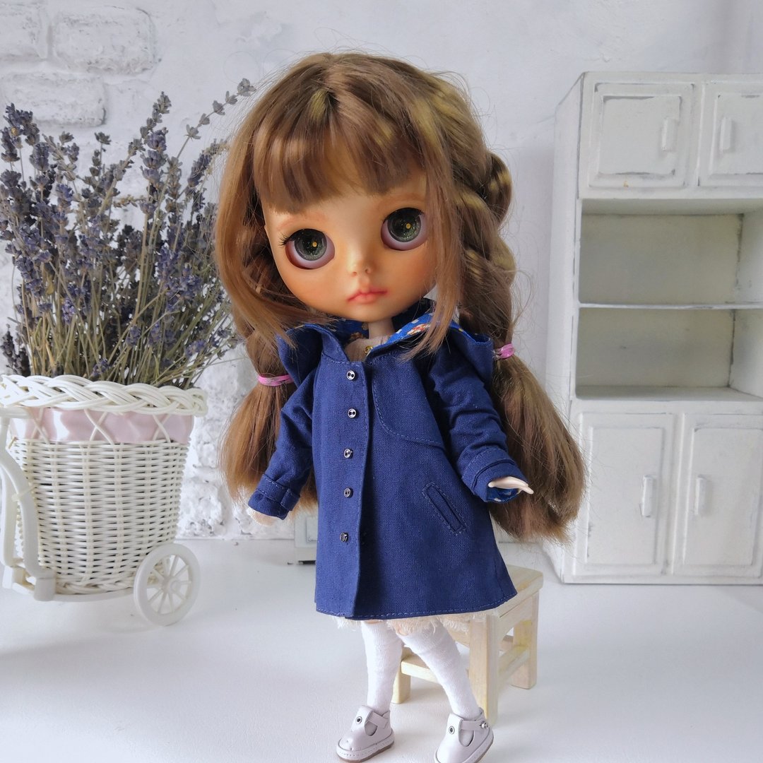 复古风格的蓝色外套，为 Blythe 娃娃手工制作。布莱斯的衣服。 - 玩偶/公仔 - 棉．麻 