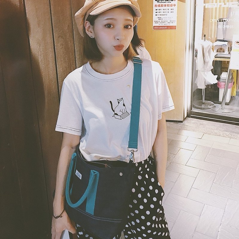 Matchwood Academy 2way Tote Bag 托特包 小包 侧背包 斜背包 - 手提包/手提袋 - 棉．麻 蓝色