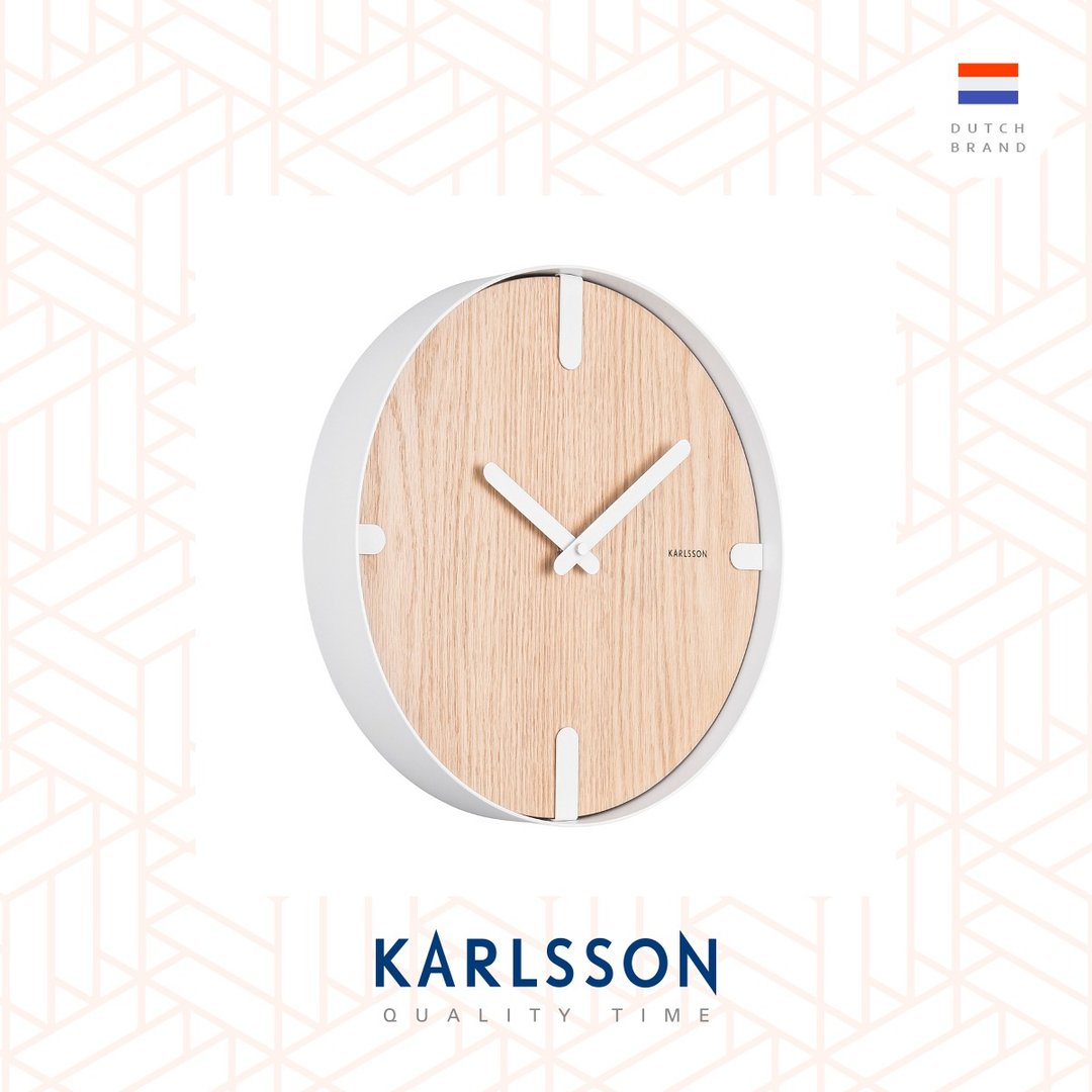 荷兰Karlsson, Wall clock Dashed oak wood white 胡桃木面挂钟 - 时钟/闹钟 - 木头 白色