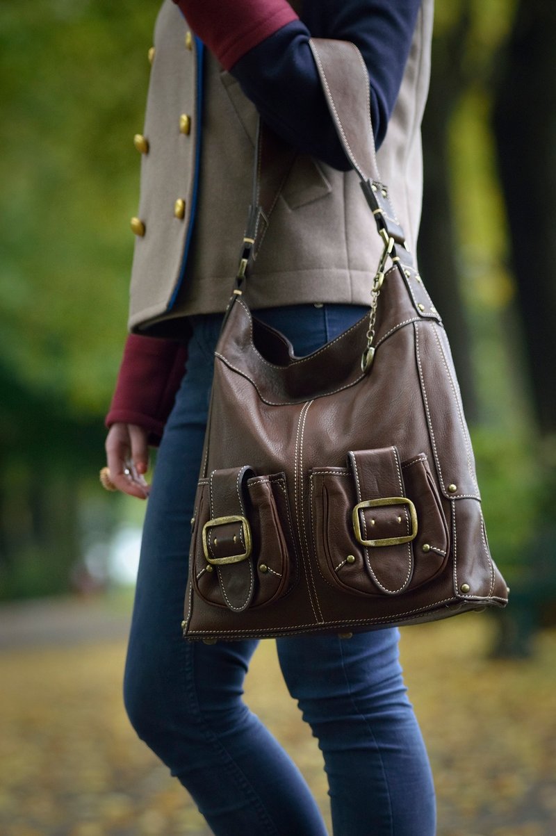 Handmade, Soft, Brown Leather Hobo, Slouchy Shoulder Bag, Leather Purse - 手提包/手提袋 - 真皮 咖啡色