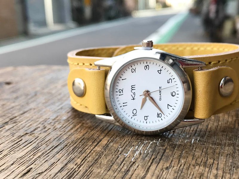 STITCH　毎日つけていたくなる時計　ステッチラン腕時計　ユニセックスOK　SRW-YYY-YS - 女表 - 真皮 黄色