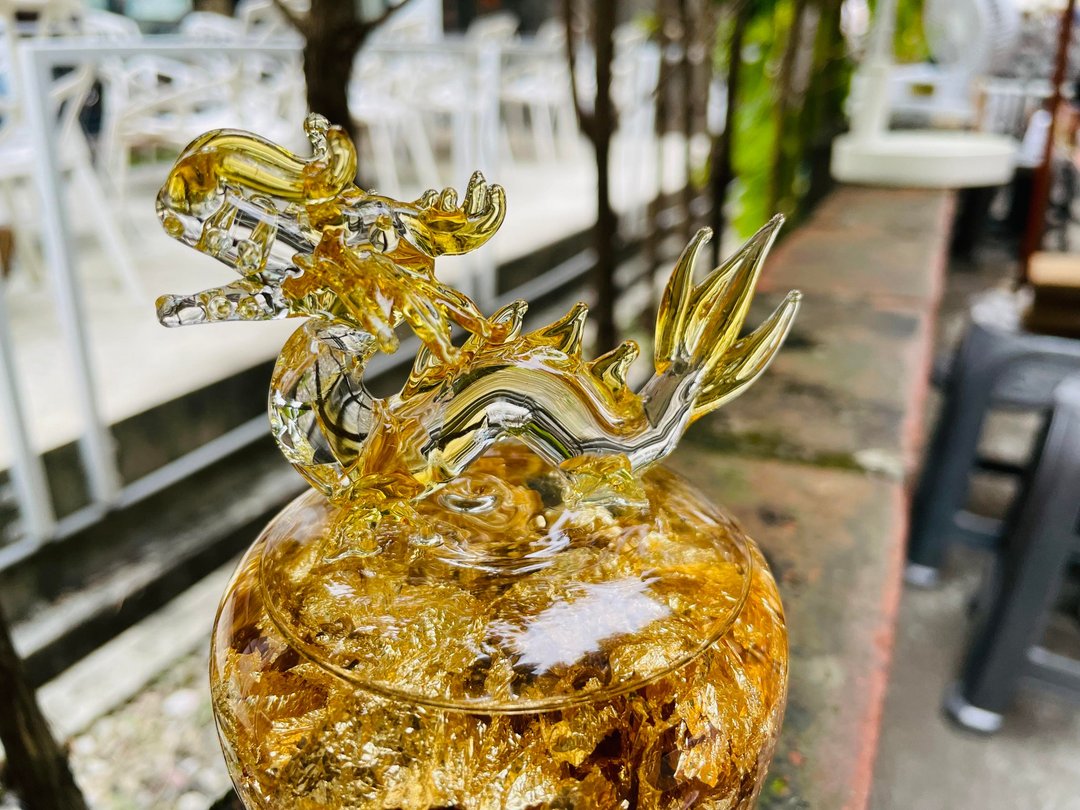 水晶玻璃 琉璃 金箔 苹果 龙年 生肖 龙平安 拢平安 飞龙 - 摆饰 - 琉璃 