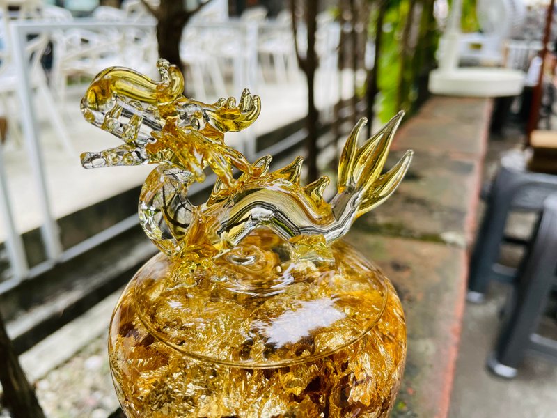 水晶玻璃 琉璃 金箔 苹果 龙年 生肖 龙平安 拢平安 飞龙 - 摆饰 - 琉璃 