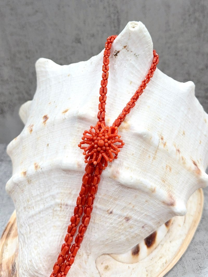 天然珊瑚项链 沙丁 童军结 珊瑚花 童军绳可调式项链 - 项链 - 宝石 