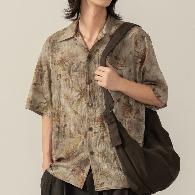【幽兰】草木染复古 微皱肌理衬衫 - 男装衬衫 - 其他材质 卡其色