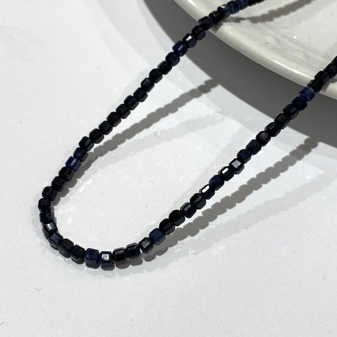 【蓝宝石 14K金包覆】NB174 天然蓝宝石 2X2mm 立方体项链 40cm 14KGF - 项链 - 宝石 蓝色