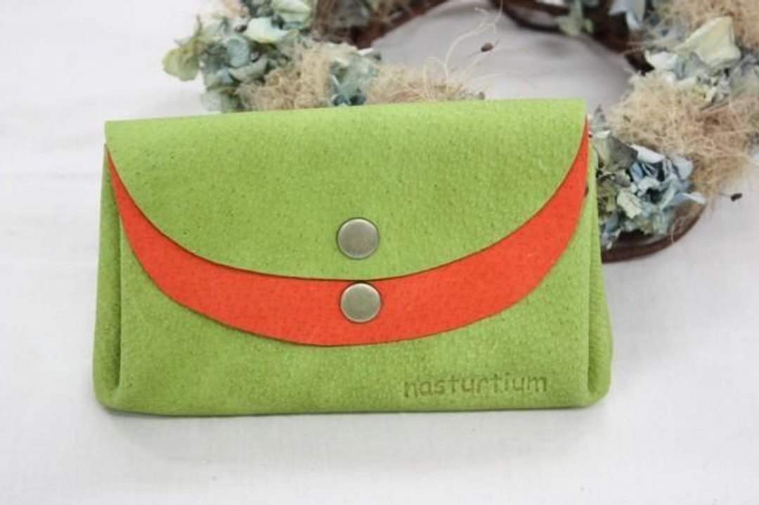 Small pigskin wallet Kimidori x Orange - 皮夹/钱包 - 真皮 绿色