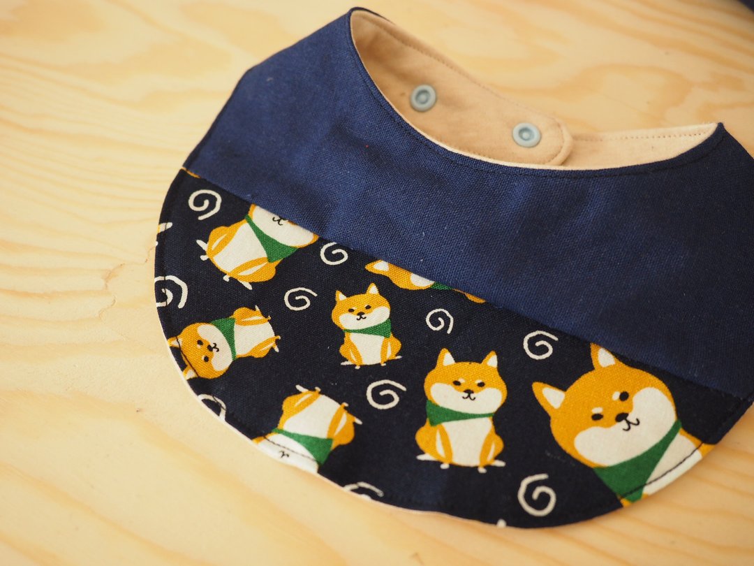 手工缝制婴儿小童围兜口水肩 蓝色柴犬图案 - 围嘴/口水巾 - 棉 蓝色