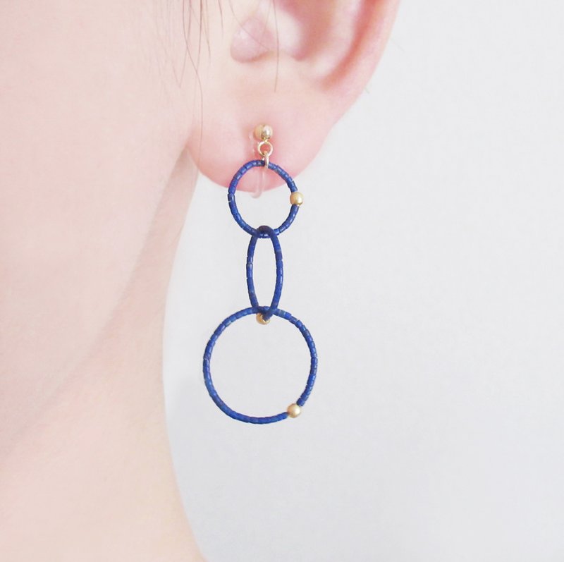 管状切割青金石圆形耳环・耳夹 - 耳环/耳夹 - 石头 蓝色