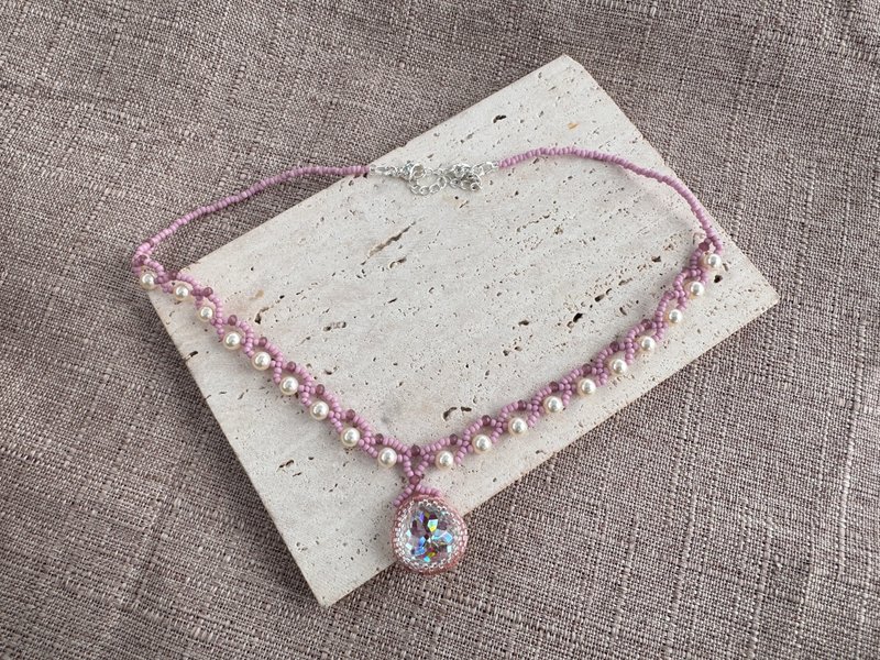 240740 彩虹白水晶 串珠 颈链 - 项链 - 半宝石 粉红色