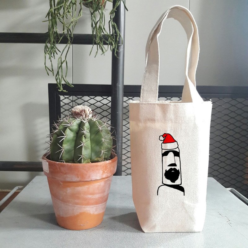 摩艾 圣诞 公公 Moai 随行杯手机钱包饮料提袋帆布 复活节岛 - 随行杯提袋/水壶袋 - 其他材质 白色