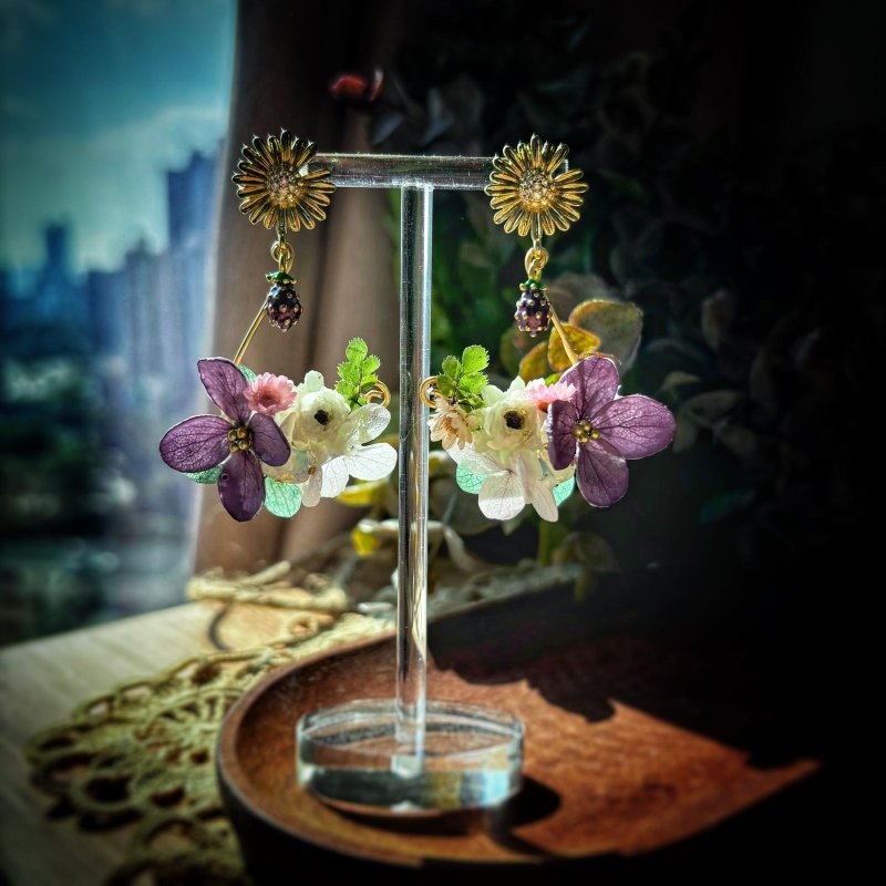 My summer Garden collection 森系花园风垂吊耳环 - 耳环/耳夹 - 植物．花 紫色