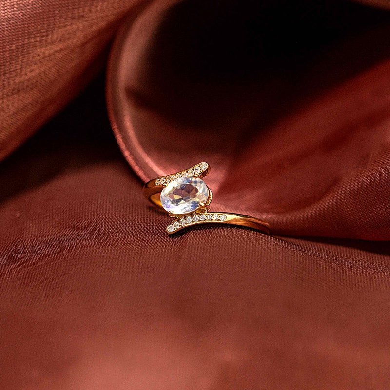 【轻奢系列】18K金纯天然月亮石钻石订婚戒指生日礼物 - R194 - 戒指 - 半宝石 透明