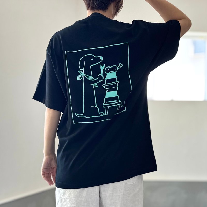 2025 年新品 [男女通用] 合作印花宽松 T 恤 5 种颜色可选 [黑] - 女装 T 恤 - 棉．麻 黑色
