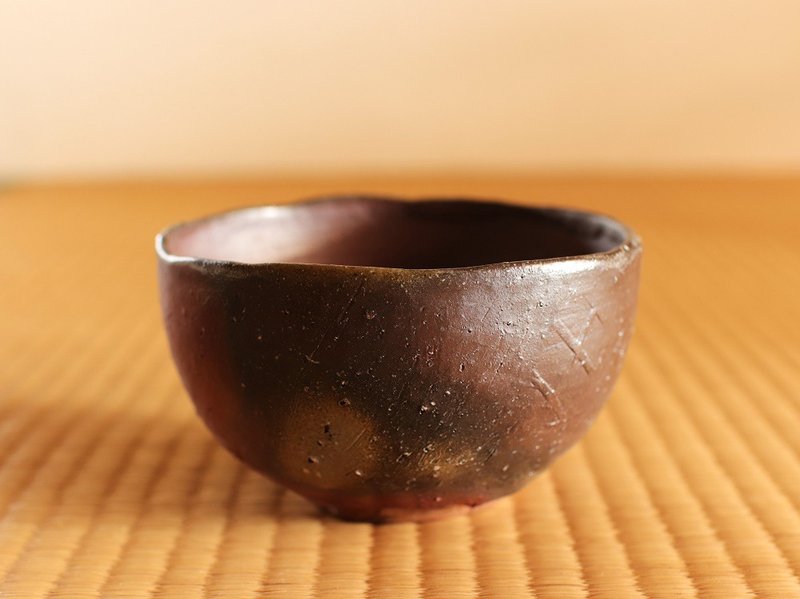 备前烧茶碗（附泡桐盒）ty-005 - 碗 - 陶 咖啡色