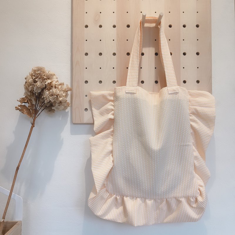 萤光橘条纹花边包 - 手提包/手提袋 - 聚酯纤维 橘色