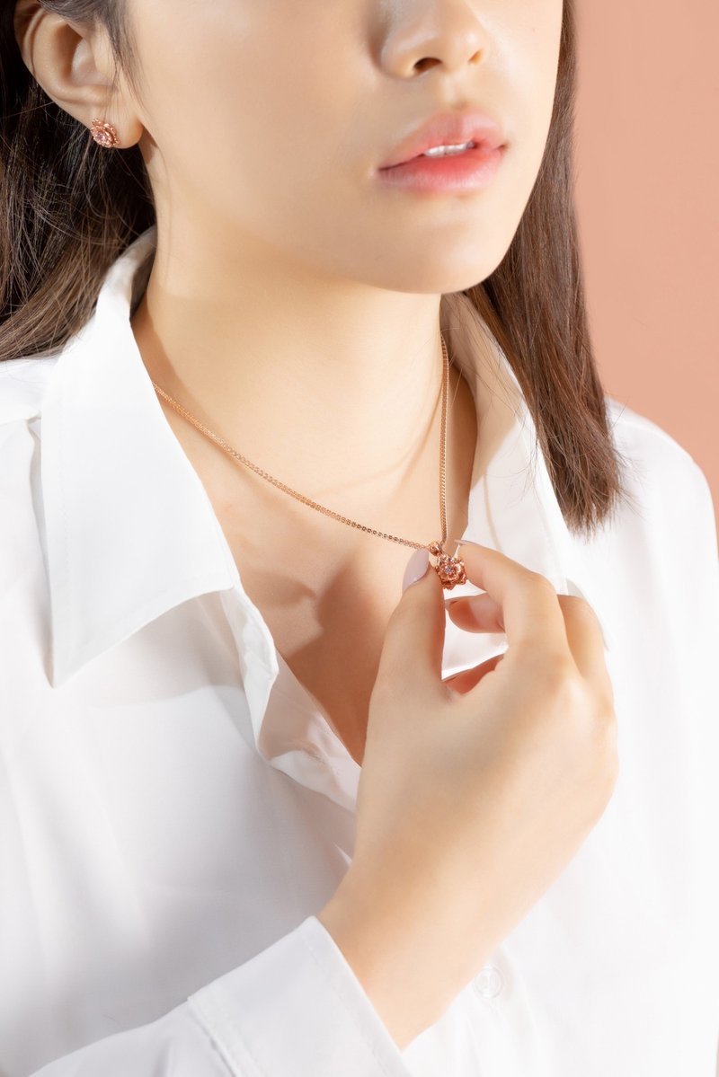 纯银八心八箭锆石项链 (搭配1.5钻项链) - 樱花(玫瑰金色) - 项链 - 其他金属 金色