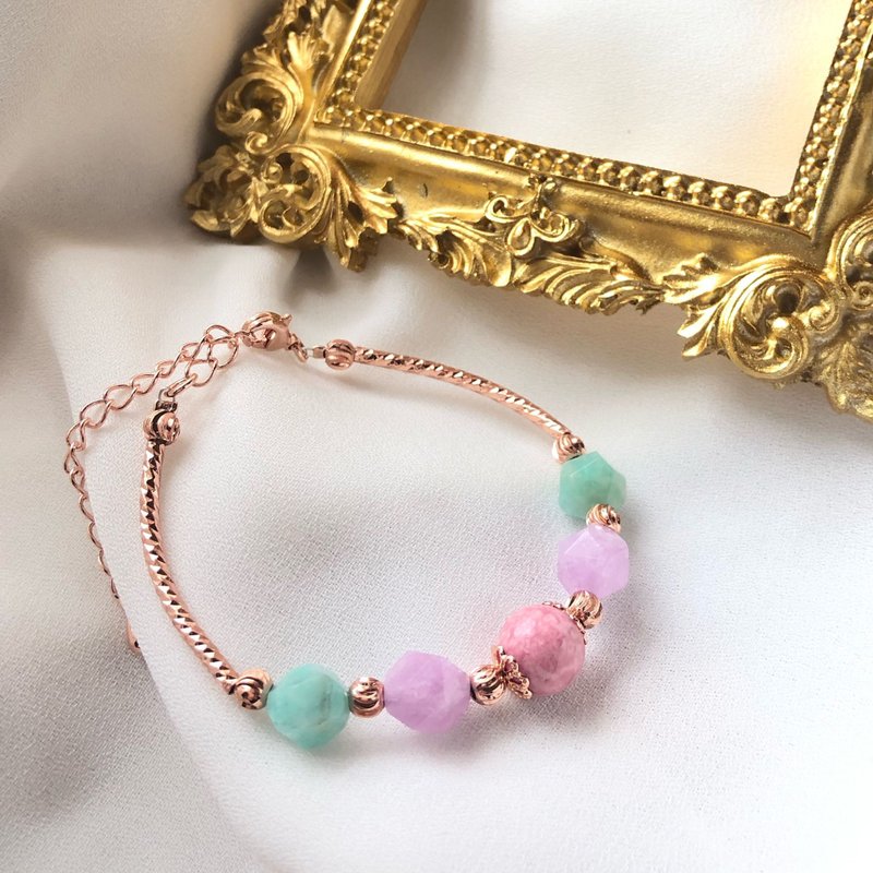 切面 天河石 紫晶 蔷薇辉石 水晶手链 天然石 生日礼物 姊妹礼物 - 手链/手环 - 水晶 红色