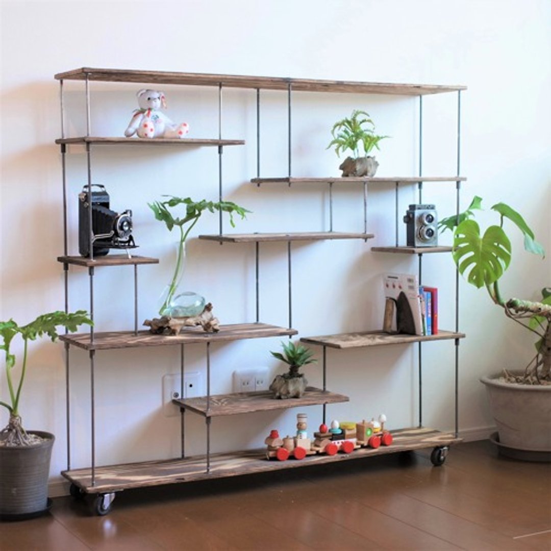 wood iron shelf 1140*1200*225 brown - 书架/书挡 - 木头 咖啡色