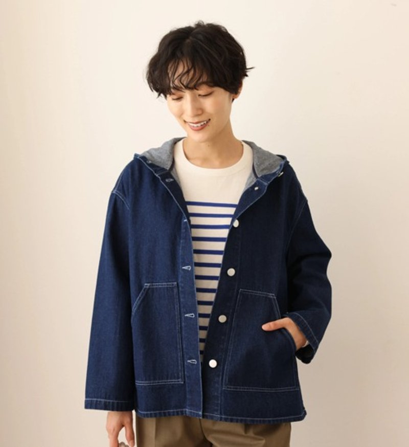 高度通用的帽牛仔夹克，棉质，241002-1 - 女装休闲/机能外套 - 棉．麻 
