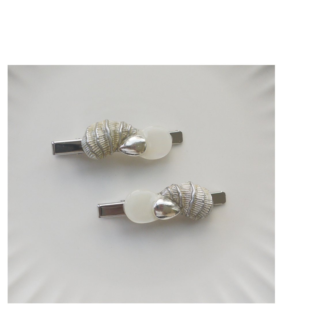贝壳水滴发夹 | 鸭嘴夹 | hair clip - 发饰 - 其他材质 银色