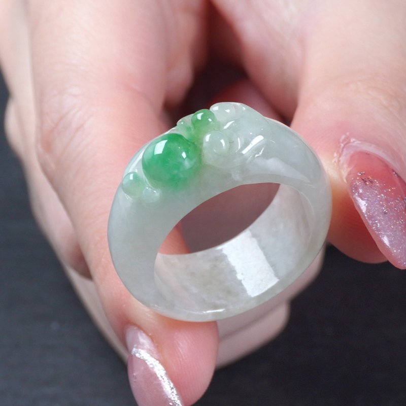 冰种飘阳绿翡翠如意玉戒 | 国际17围 | 天然缅甸玉翡翠A货 | 送礼 - 戒指 - 玉石 多色