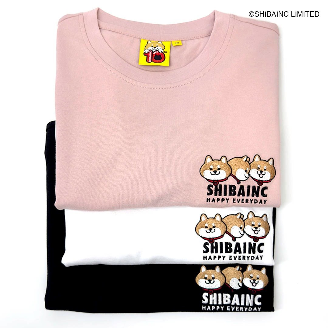 SHIBAINC 柴犬工房 - SHIBE雪比 3头可爱 刺绣 T恤 tee t-shirt - 中性连帽卫衣/T 恤 - 棉 灰色