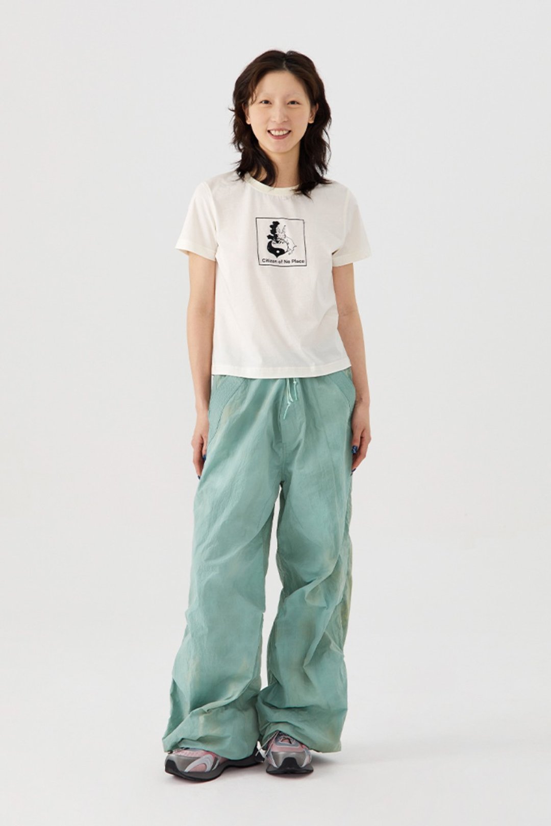 Stamp T-Shirt 匹马棉印章兔正肩T恤 無性別穿搭 - 中性连帽卫衣/T 恤 - 棉 白色