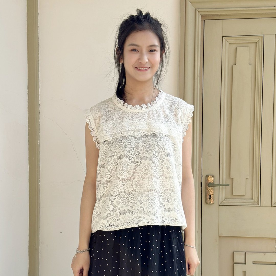 Hana Mokuba 刺绣花边小立领日系感上衣 - 女装上衣 - 其他材质 