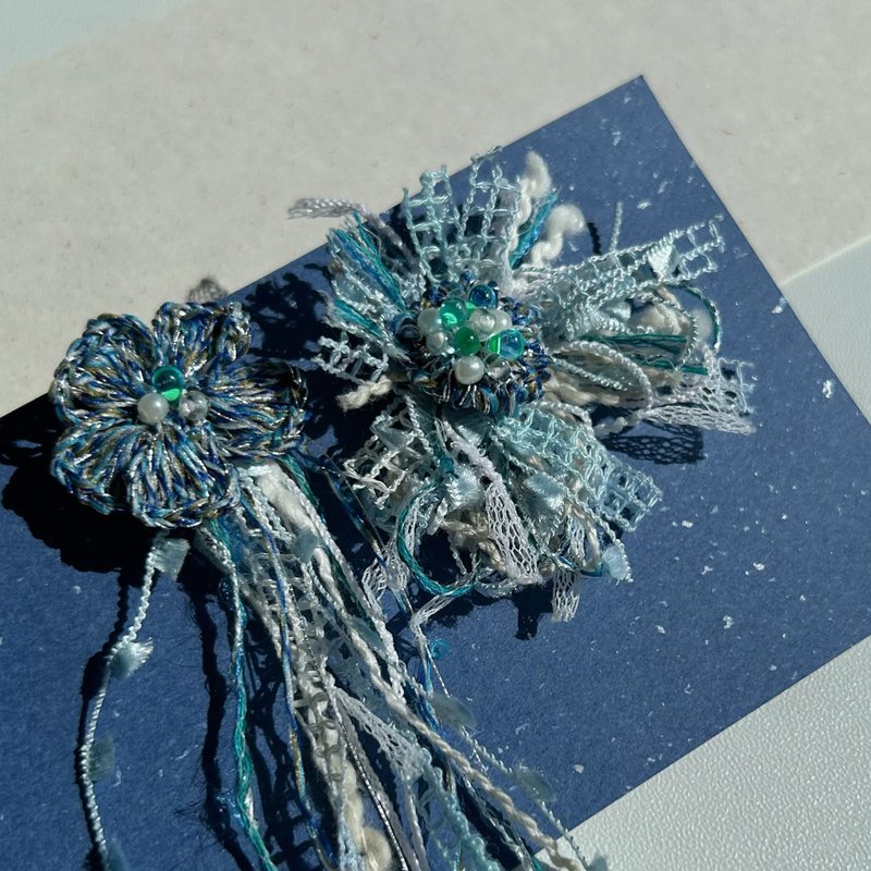 耳环 - 海洋的婚纱 - 编织耳环(耳针/耳夹) - 耳环/耳夹 - 其他材质 蓝色