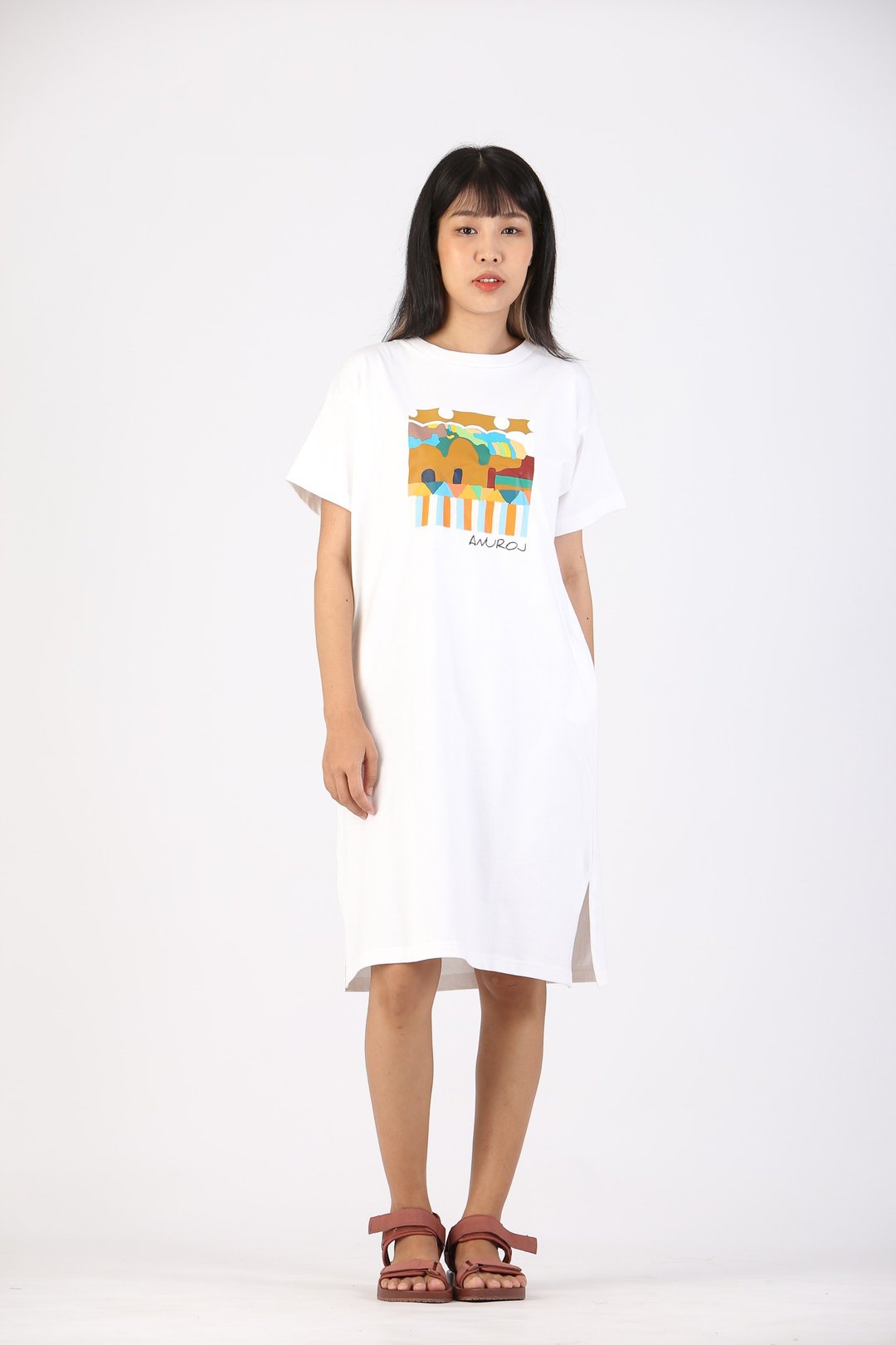 Short Dress Cotton Digital Print Screen - 洋装/连衣裙 - 棉 白色