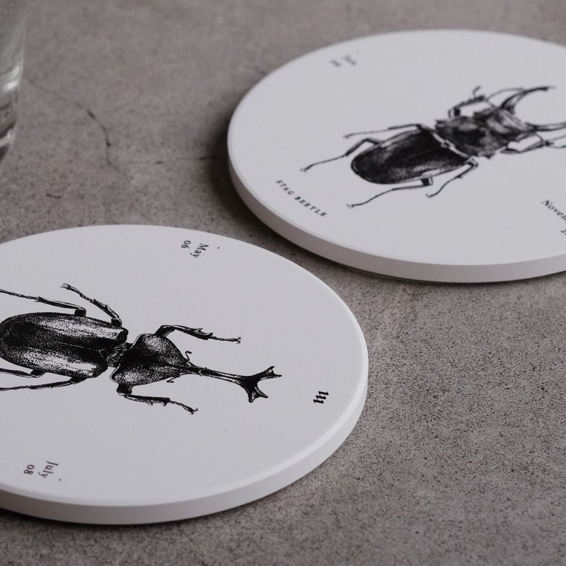 硅瓷吸湿杯垫 / 甲虫二入 - 杯垫 - 瓷 白色