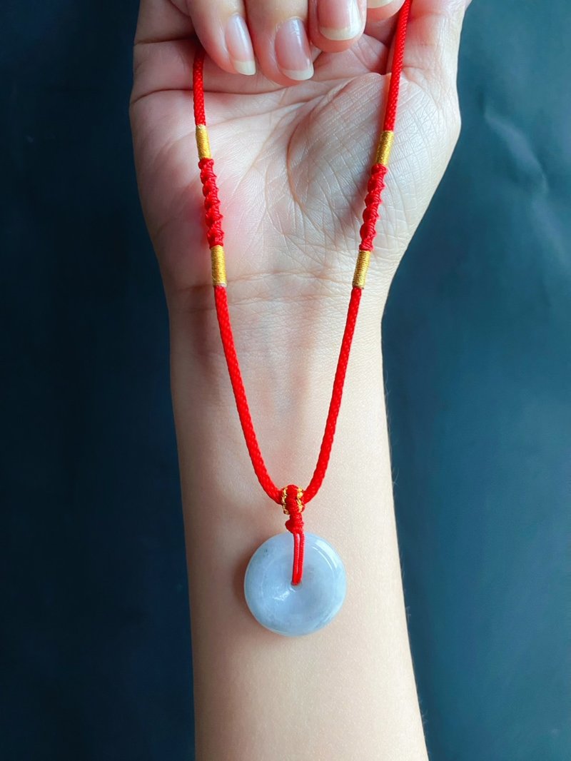 天然缅甸玉翡翠 乌鸡水墨 平安扣 项链 礼物 小孩 大人 皆可调节 - 项链 - 玉石 黑色