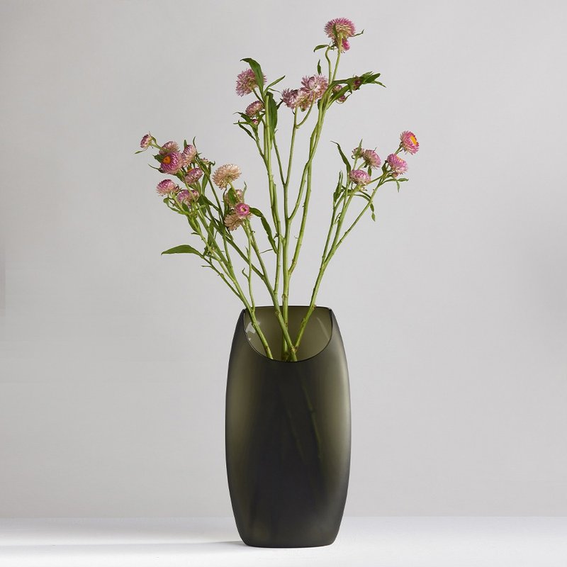 【3,co】玻璃月型口扁平花器(9号) - 绿 - 花瓶/陶器 - 玻璃 绿色