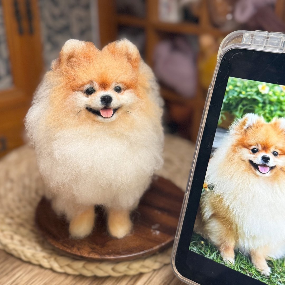 羊毛毡定制化宠物 | 博美犬 | 仿真拟真狗狗包玻璃罩 | 生日情人送礼物 - 玩偶/公仔 - 羊毛 