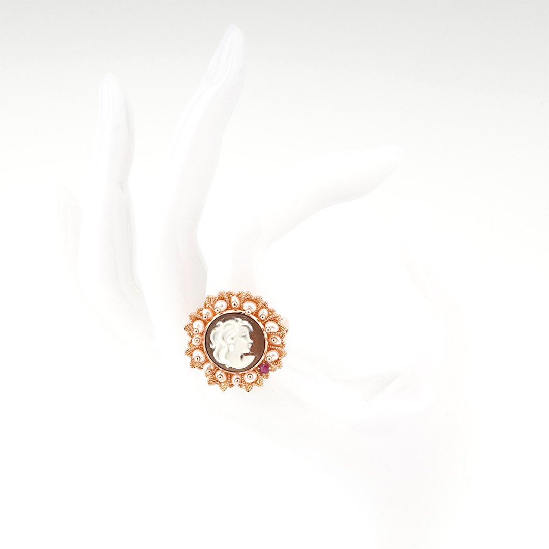 Cameo Italiano 意大利手工贝雕轻珠宝_CI_A913_1R - 戒指 - 纯银 金色