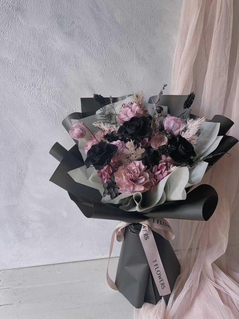 情人节花束/深情黑玫瑰永生花束 - 干燥花/捧花 - 其他材质 黑色