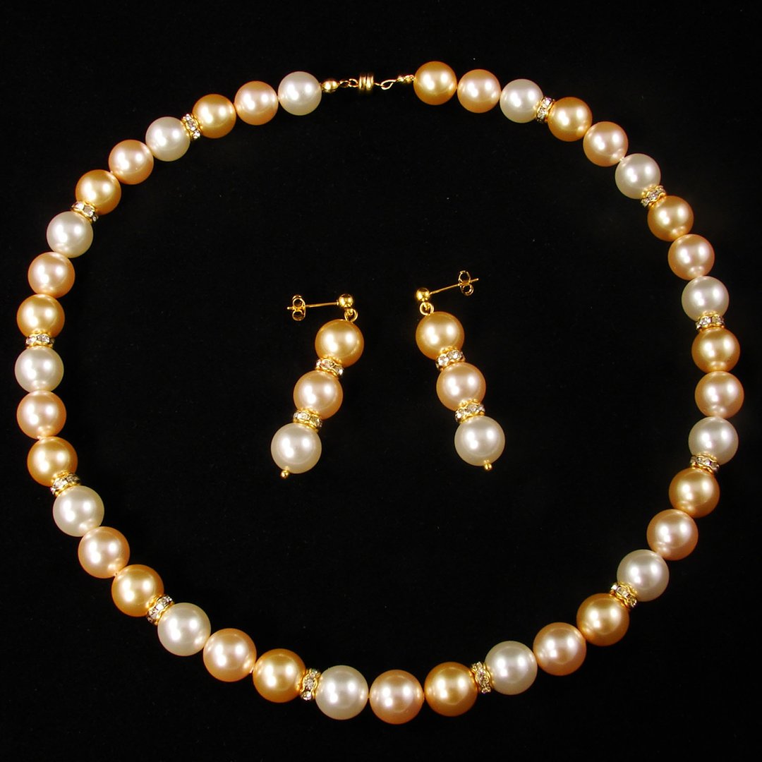 Swarovski Gold White Pearl Jewelry Set Necklace and Earrings Wedding Jewelry Set - 项链 - 其他材质 金色