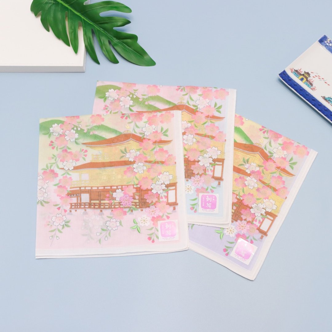 京都手帕 -友禅刺绣-金阁寺 - 手帕/方巾 - 棉 