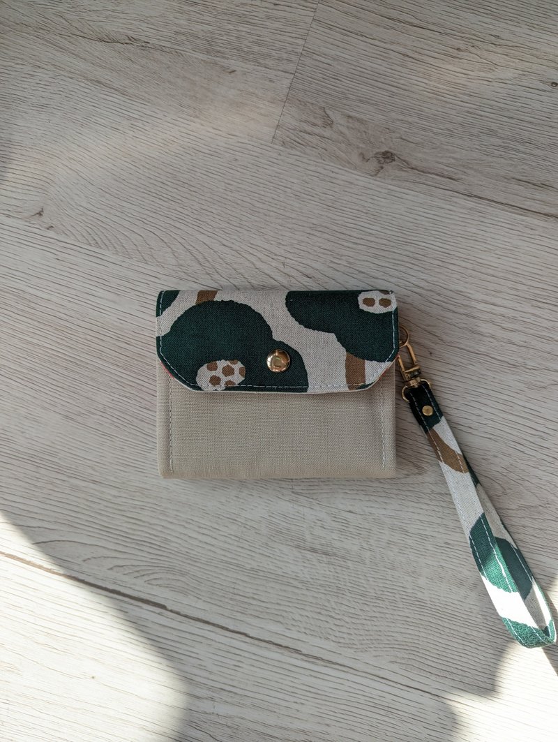 四层短夹钱包-绿棉花糖花拼接 6卡层+挂绳 - 皮夹/钱包 - 棉．麻 