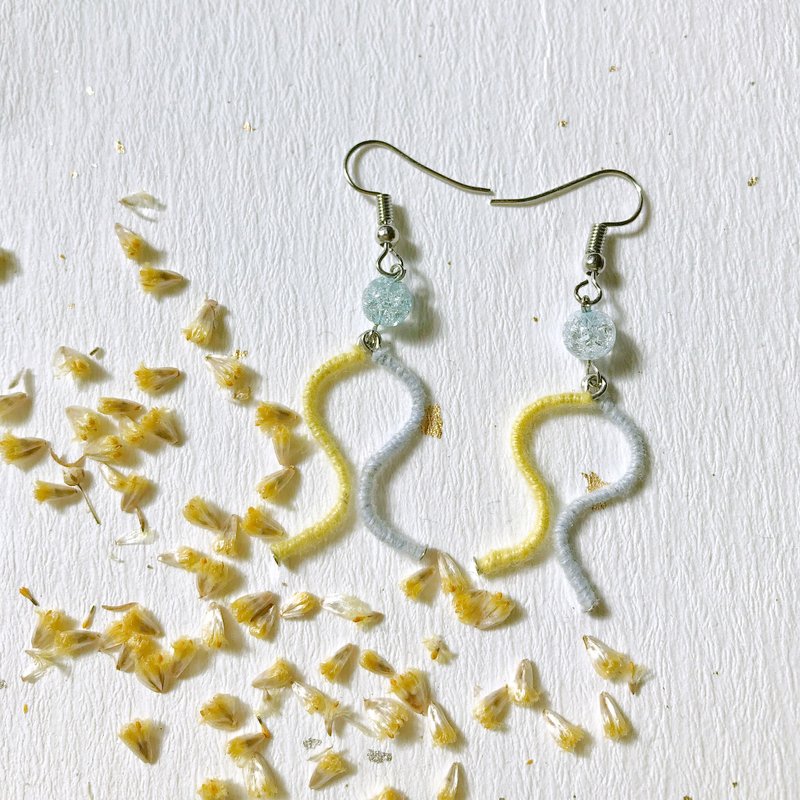 波动  喀什米尔耳环项链(Cashmere) 冰晶琉璃珠 可改耳夹 - 耳环/耳夹 - 羊毛 蓝色