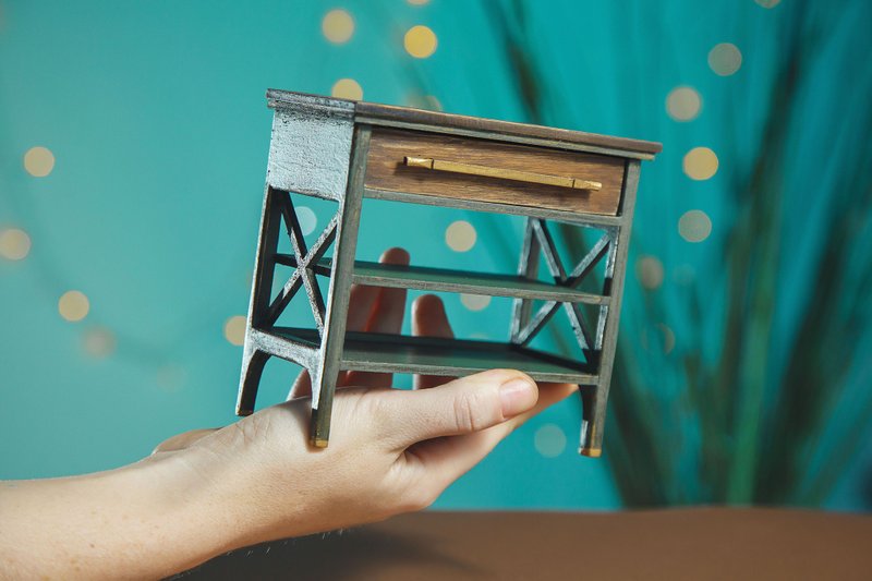 1/6比例娃娃用微型五斗橱。娃娃屋家具，立体模型 - 玩偶/公仔 - 木头 绿色