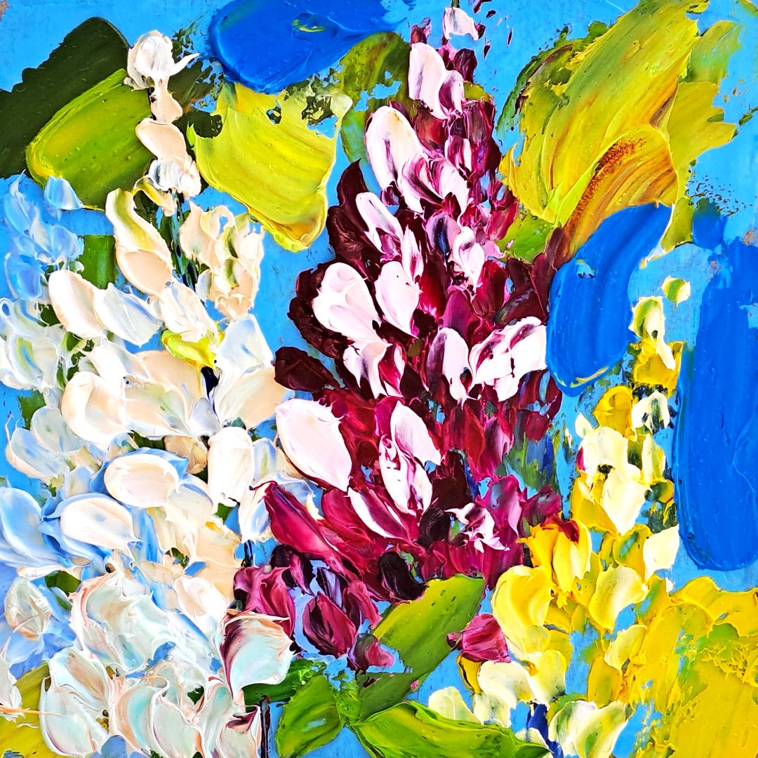 Lupine Painting Lupines Flowers Original Art Lupin Impasto Oil Painting Floral - 海报/装饰画/版画 - 其他材质 多色