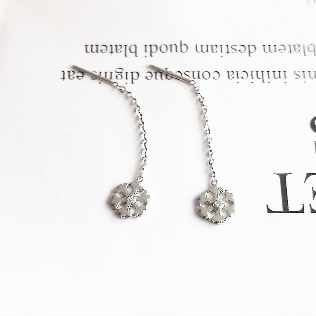 Eli Jewelry意大利正14K金雪花垂坠14K白金耳环耳链附金饰保证卡 - 耳环/耳夹 - 贵金属 