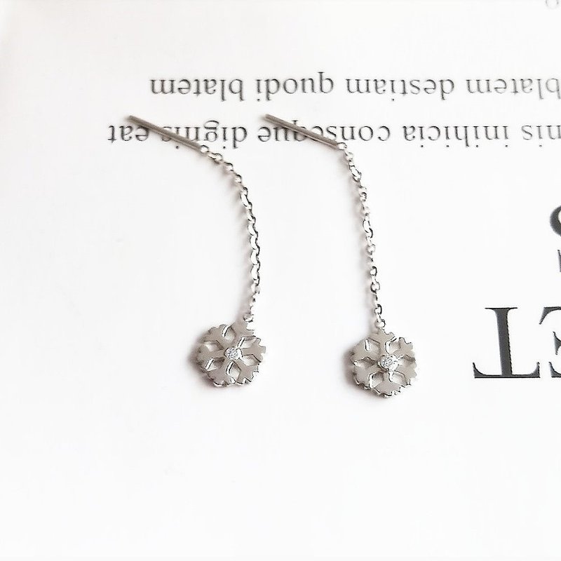 Eli Jewelry意大利正14K金雪花垂坠14K白金耳环耳链附金饰保证卡 - 耳环/耳夹 - 贵金属 