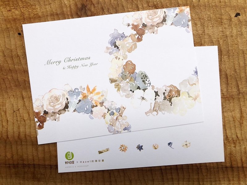 圣诞花圈明信片 - Merry Christmas&Happy New Year - 卡片/明信片 - 纸 透明