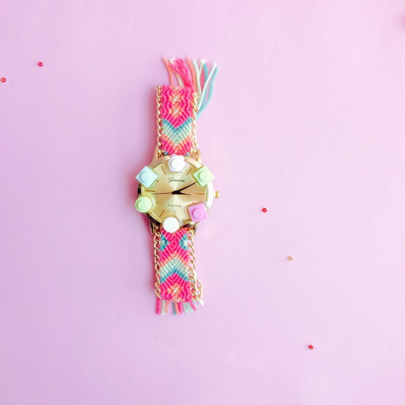 新年 编织 LEGO 积木 手表 粉红薄荷绿白色 清新 - 女表 - 其他材质 粉红色